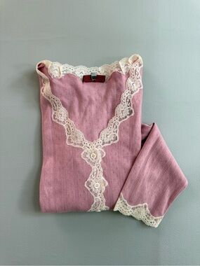 Beldona Y2K Lilac Purple Pink Pointelle Lace Cardigan Women’s Medium